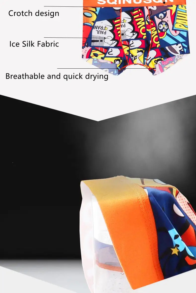 Lightweight Ice Silk Mens Underwear Elastic waistband Boyshorts Cotton 3D-Pouth Youth Boxer shorts Loose Male Boxer Underpants
