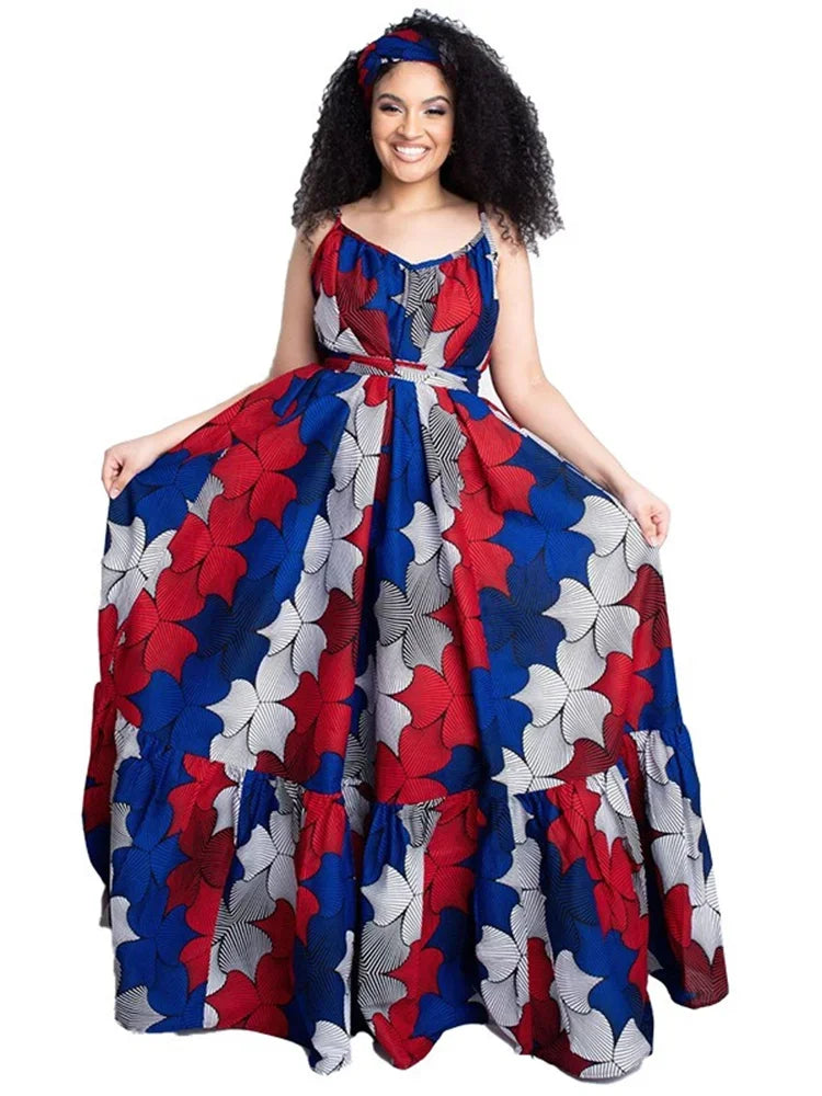 Wmstar Plus Size Dresses for Women Floral Printed Slip  Loose Stretch Big Swing Maxi Dress Summer Clothes Wholesale Dropshipping