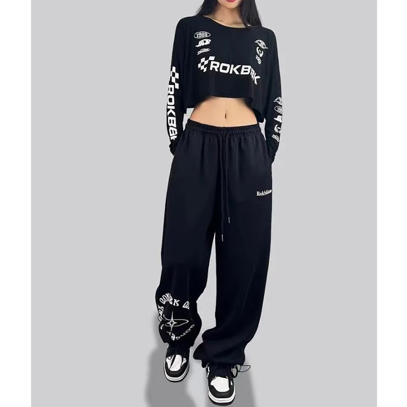 American Star Print Women Oversized Pants High Waist Loose Casual Sports Pants for Women Spring Summer Thin Woman Trouser Y2K