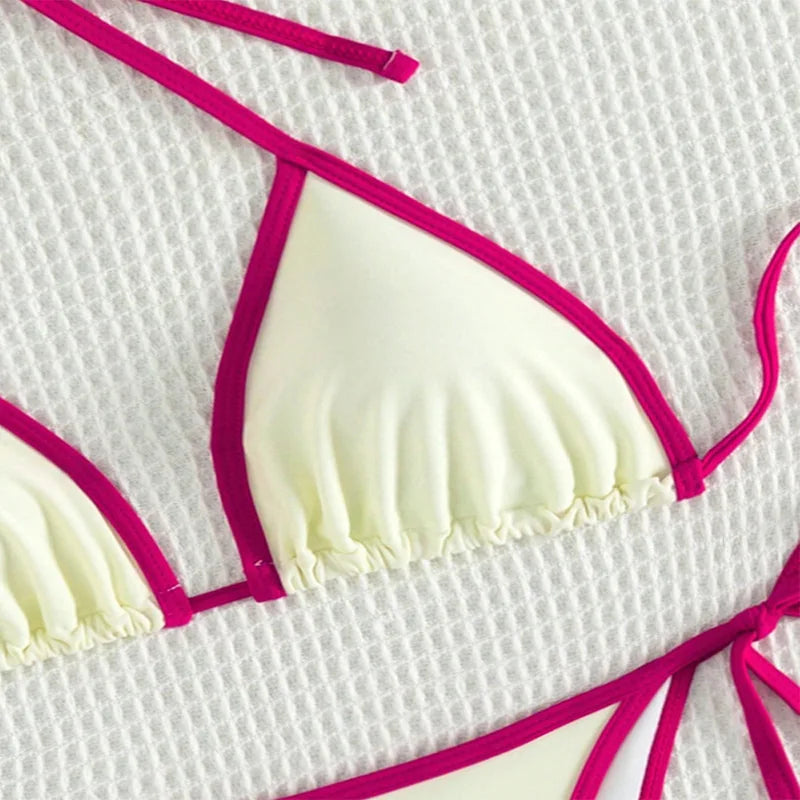 Contrasting Colors String Micro Thong Bikinis Sets Sexy Swimsuit Women 2025 Halter Mini Swimwear Biquinis Beachwear Bikini Mujer