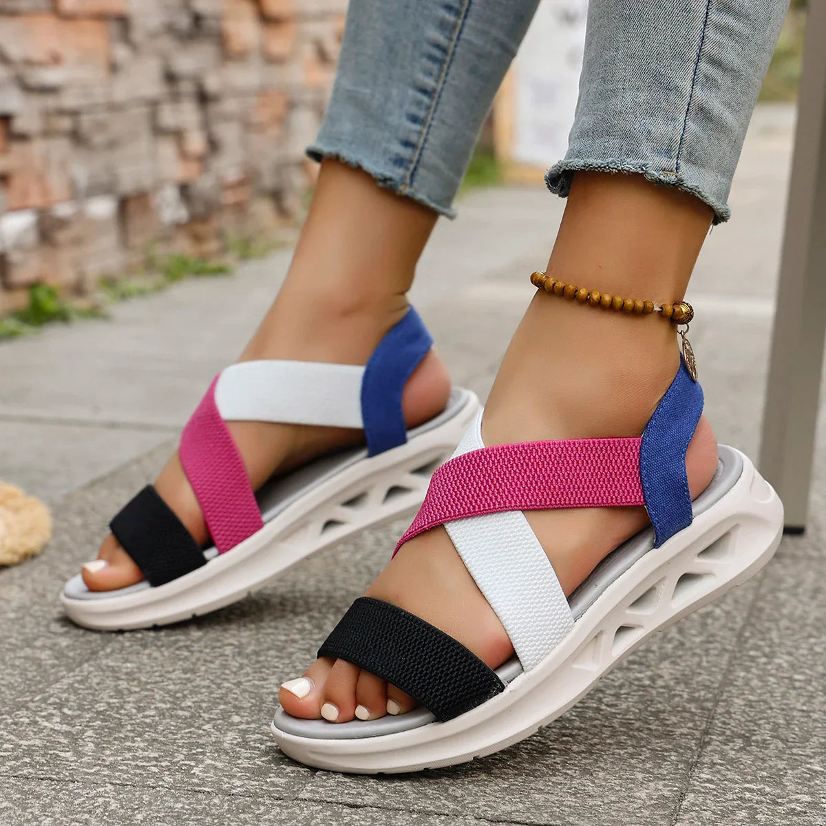 Summer New 2025 Wedge Women's Sandals Platform Outdoor Beach Shoes for Women Elastic Band Design Women Sandals Size 36-43