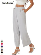 TACVASEN High Waisted Fashion Wide Leg Trousers Womens Loose Casual Long Pants Lightweight Soft Button Closure 2 Pockets Pants