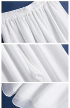 Fashion Woman Casual Chiffon Wide Leg Pants Big Size Loose Solid White Elastic Band High Waist Female Clothing Oversize Trousers