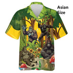 Hawaiian Bigfoot Pirate Man Shirts Women Tropical Summer Aloha Casual Shirts Button Down Short Sleeve Sasquatch Shirt Clothing