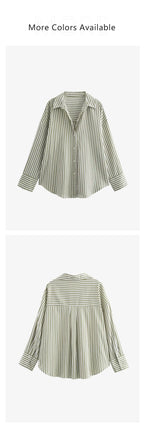 UNIZERA Women's Basic Striped Shirt with Collar Pocket Buckle Decoration Spring/Summer New Women's Shirt Top