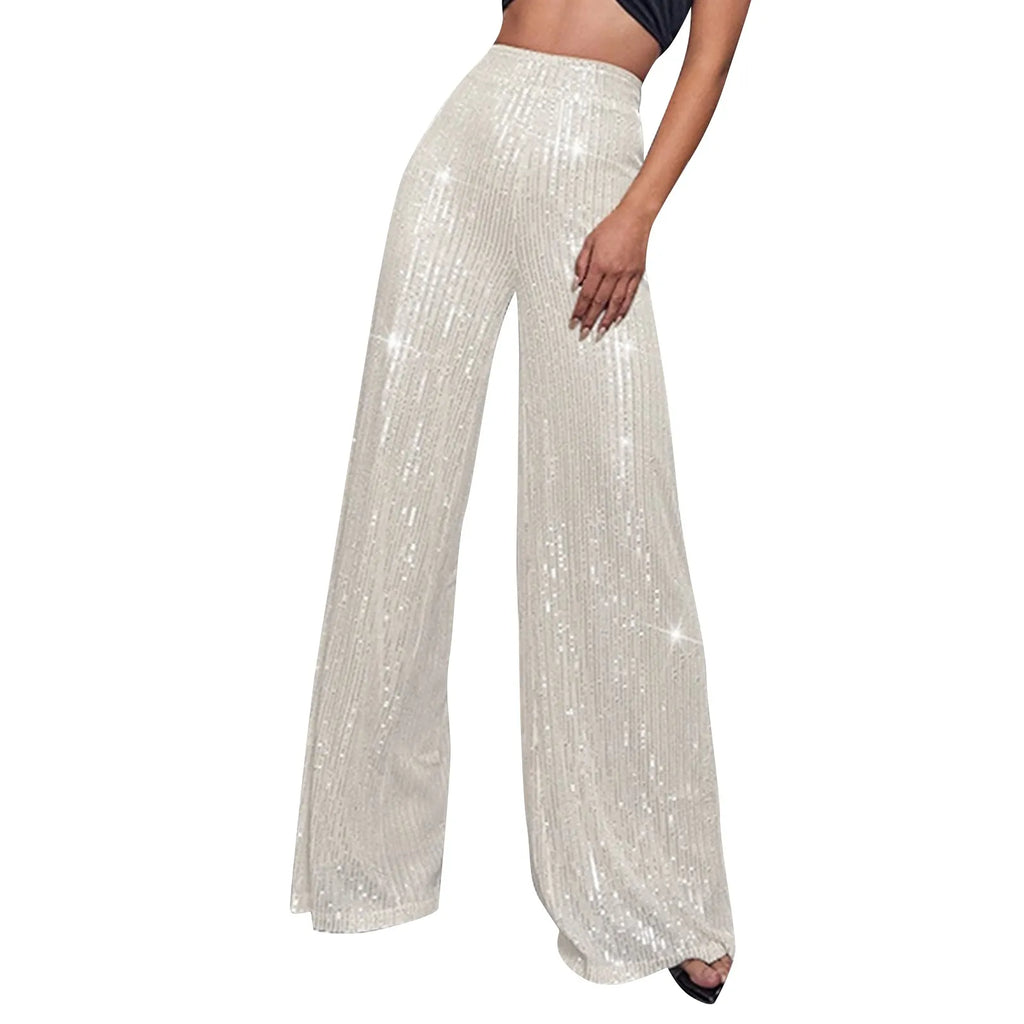 Women's Fashion Solid Color High Waist Sequin Side Zipper Draped Wide Leg Pants Pants for Women Women's Pants Women's Pants 2024