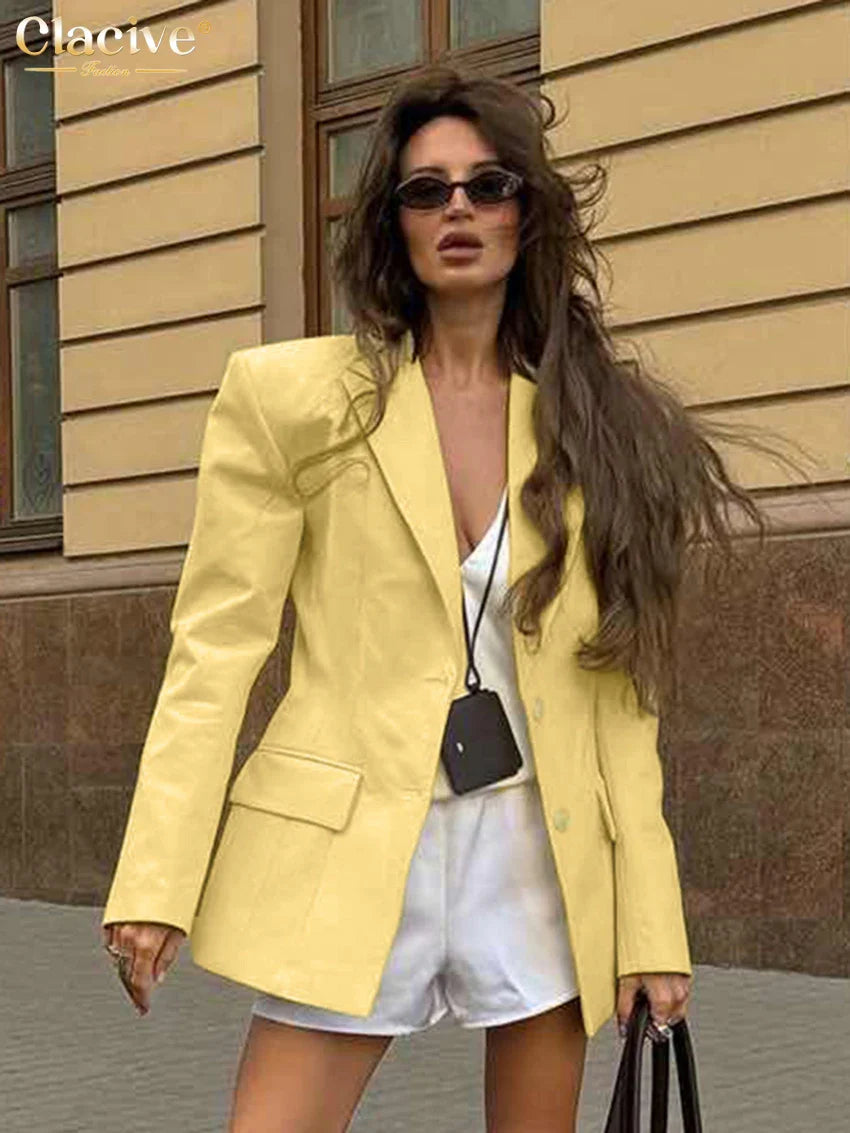 Clacive Winter Loose Yellow Cotton Office Women's Blazer Fashion Lapel Long Sleeve Blazers Elegant Classic Top Female Clothing