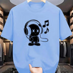 Summer men's 100% cotton casual loose fit plus size music themed printed comfortable sports round neck short sleeved T-shirt top