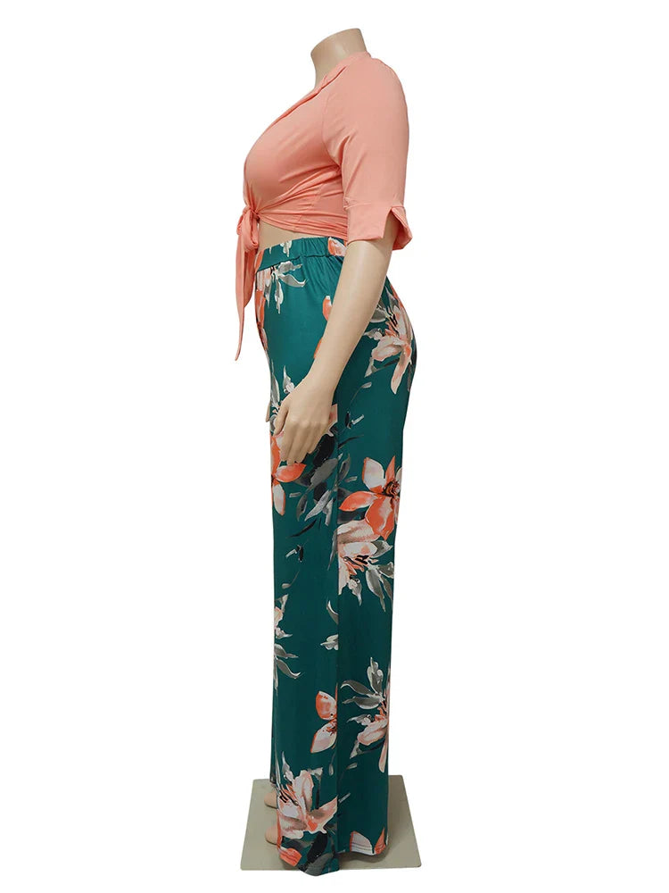 Two Piece Set Women Outfit 2x 3x 4x Summer Suit Elegant Pants and Blouse Set Casual Plus Size Pants Set Wholesale Dropshipping