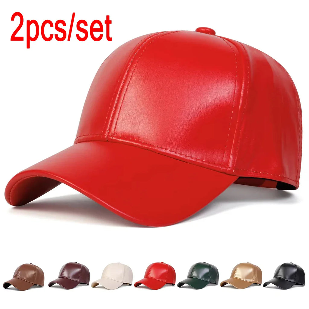 Unisex Light Panel Solid Color PU Leather Baseball Caps Spring Autumn Outdoor Adjustable Casual Hats Dad Hat Sunscreen Hat