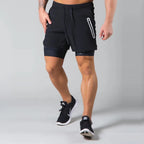 Double-deck fitness sports shorts men summer quick drying breathable woven Shorts Men's 2 IN 1training Gyms clothing