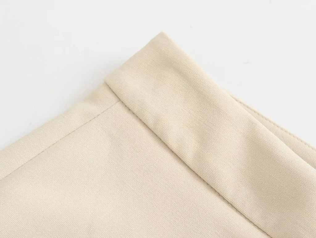 TRAFZA Women Elegant Solid Pant Suit Front Button Strapless Sexy Tank Tops + Side Slit Trouser Female Fashion Streetwear Sets