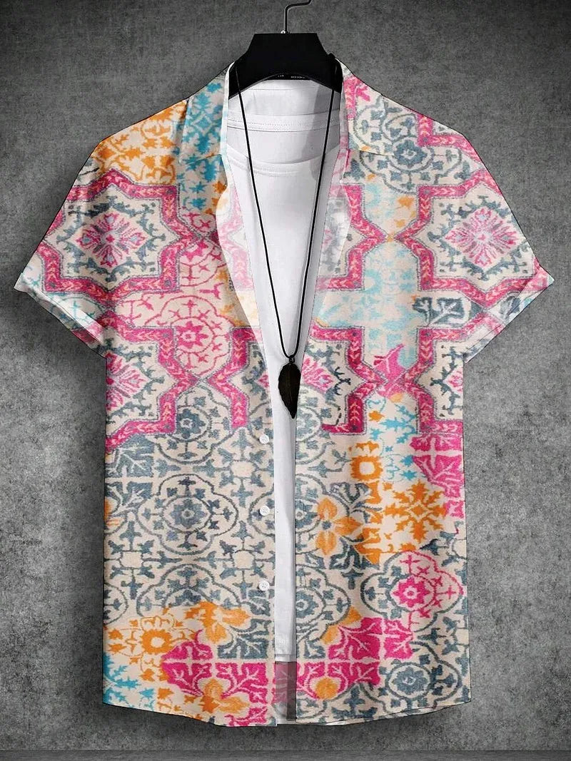 Men's Art Graphics Shirts Short Sleeved Button Down Lapel Shirt For Summer Oversized Tops Vacation Casual Hawaiian Shirts