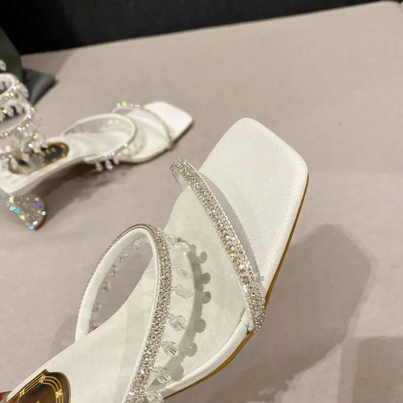 Xibeilove 2024 Summer Luxury Women Sandals Crystal Square Head Gold Rhinestone Snake Pattern High Heels Wedding Party Shoes