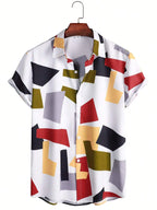 Summer men's And women's Personalized Irregular Pattern Print Design Tops short-sleeved Fashion Shirts Buttoned Versatile Tops