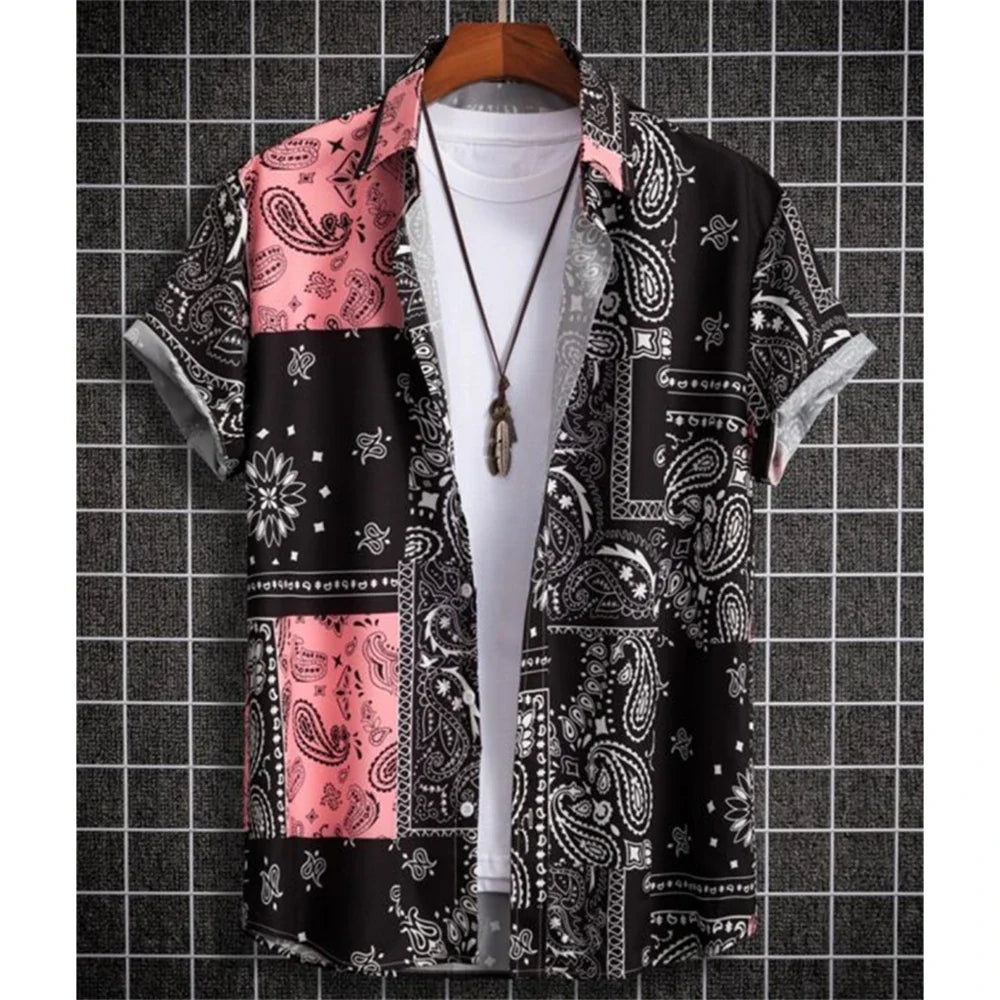 Hawaiian Shirt For Men Cashew Flower Print Short Sleeve Top Beach Holiday Casual Men Clothing Vintage Loose Oversize Men'S Shirt