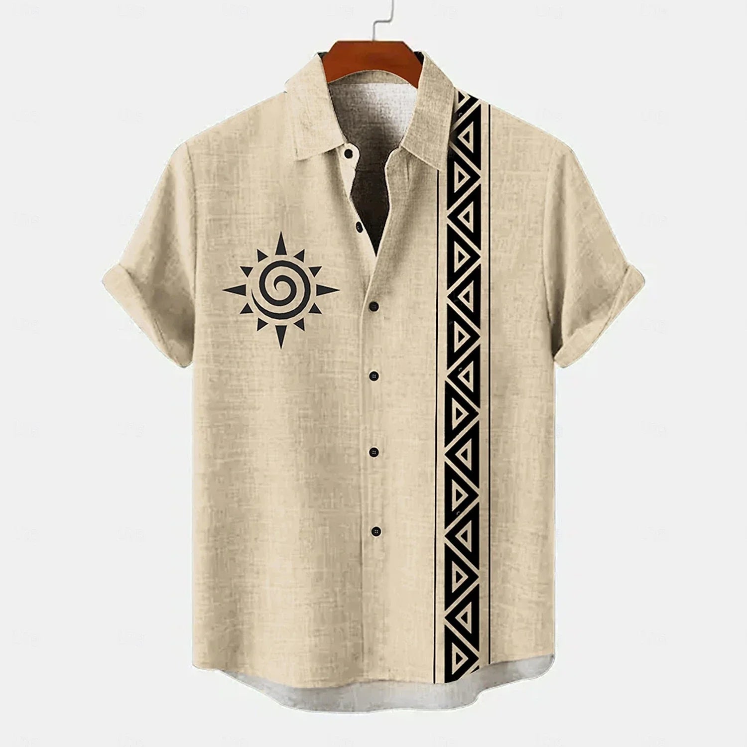 Vintage Men's Shirt Ethnic Pattern Print Short Sleeve Lapel Shirts Summer Fashion Casual Streetwear Male Oversized Clothing