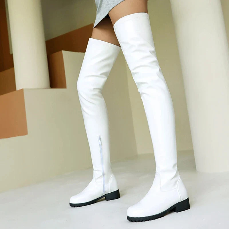 ANOVISHANA New Winter Autumn Over Knee Boots 3.5cm Square Heel Round Toe Leather Thigh High Fashion Big Size 45 46 47 48 US17