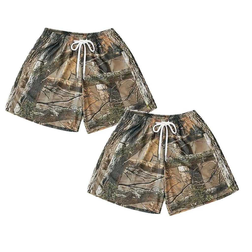 Men'S Casual Athletic Camouflage Print Shorts Outdoor Fitness Branches And Leaves Print Shorts Summer Running Casual Shorts