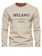 Men's 100% pure cotton comfortable casual loose oversized MALINO ITALIA printed sports round neck long sleeved T-shirt top