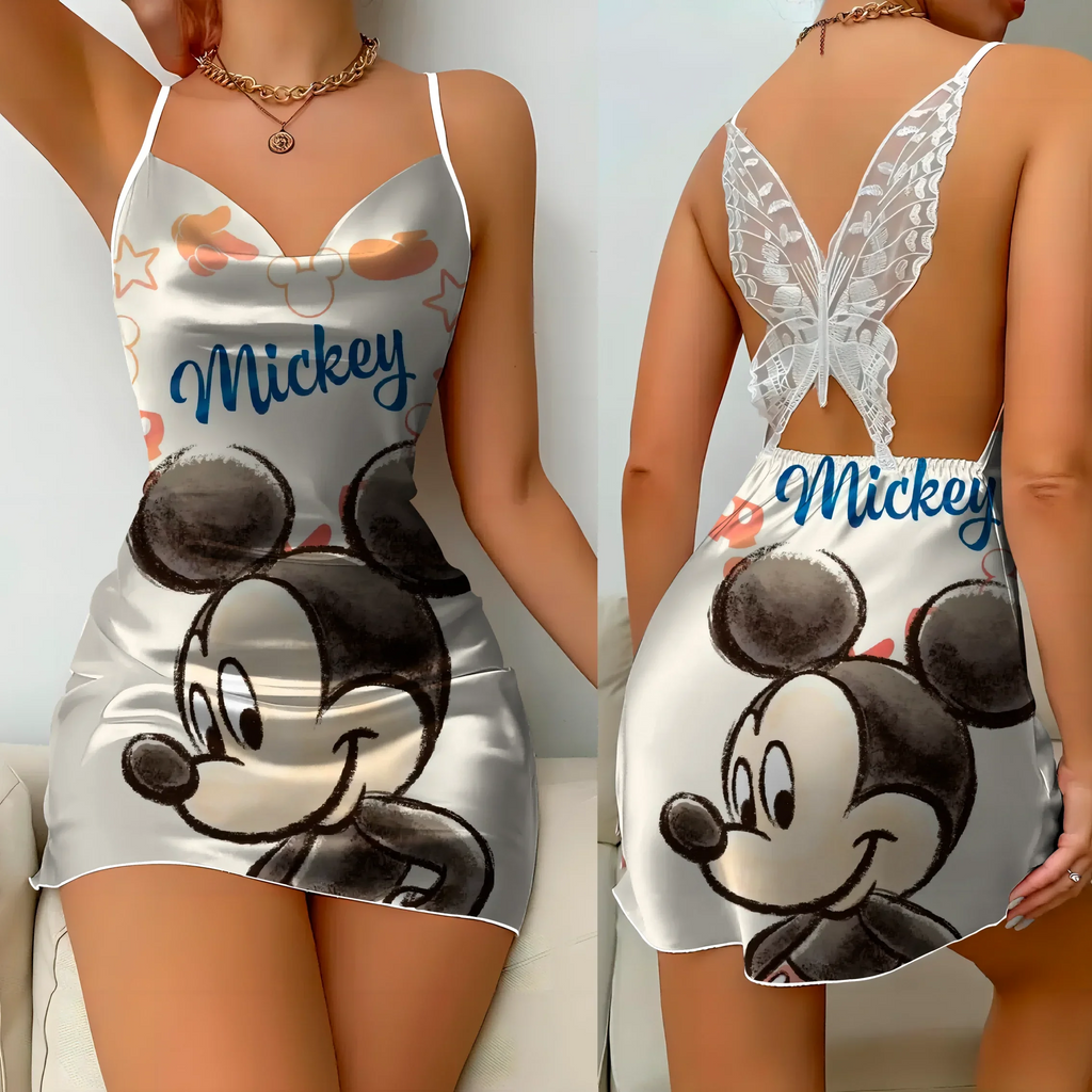 Mini Dress Pajama Skirt Bow Knot Party Dresses Satin Surface Minnie Mouse Mickey Womens Fashion Summer 2025 Elegant Women
