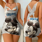 Mini Dress Pajama Skirt Bow Knot Party Dresses Satin Surface Minnie Mouse Mickey Womens Fashion Summer 2025 Elegant Women
