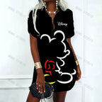 Korean Fashion Minnie Mouse Elegant Dresses for Women Disney Polo Shirts Dress Mickey Summer Dresses Woman 2024 Offer Y2k V-Neck