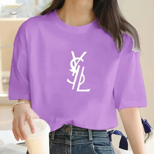 Men's and Women's Cotton T-Shirts Summer Letter Printed T-Shirts Basic Round Neck T-shirt Fashion Casual Short Sleeved Top Tees