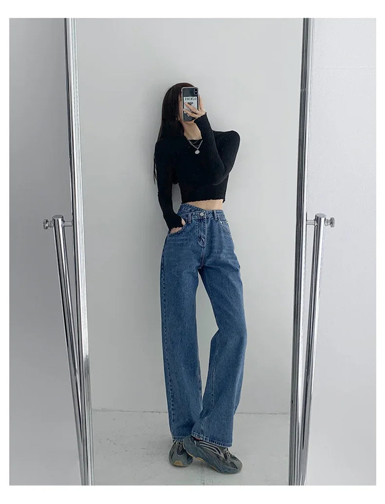 High-waisted Women's Vintage Jeans Loose-fit Straight-leg Slimming Draped Denim Trousers