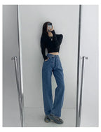 High-waisted Women's Vintage Jeans Loose-fit Straight-leg Slimming Draped Denim Trousers