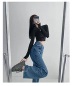 High-waisted Women's Vintage Jeans Loose-fit Straight-leg Slimming Draped Denim Trousers