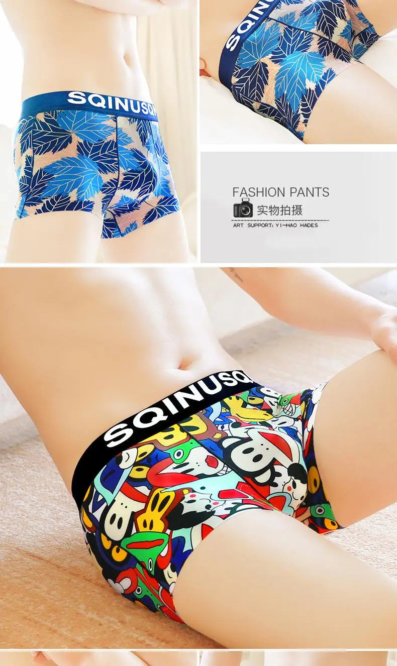 Lightweight Ice Silk Mens Underwear Elastic waistband Boyshorts Cotton 3D-Pouth Youth Boxer shorts Loose Male Boxer Underpants