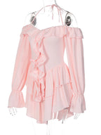 Dulzura Solid Pure Color Halter Ruffle Flare Sleeves Mini Dress 2024 Summer For Women Sexy Elegant Birthday Party Clubwear