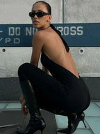 Dulzura Sleeveless Halter Backless Lace Up Jumpsuit Solid Sexy Casual Romper Party Club Streetwear Women'S Autumn Winter Clothes