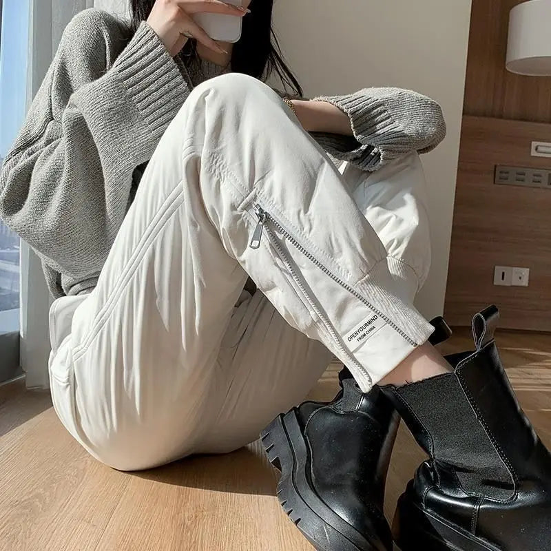 down Bottoming down Cotton Pants Women's New Loose High Waist down Wadded Trousers Women's Fashion Autumn and Winter New