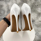 Fashion High Heels Sexy Shoes Women Pumps Large Size 43 44 45 White Stiletto Heel Patent Leather Office Wedding Shoes