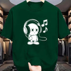 Summer men's 100% cotton casual loose fit plus size music themed printed comfortable sports round neck short sleeved T-shirt top
