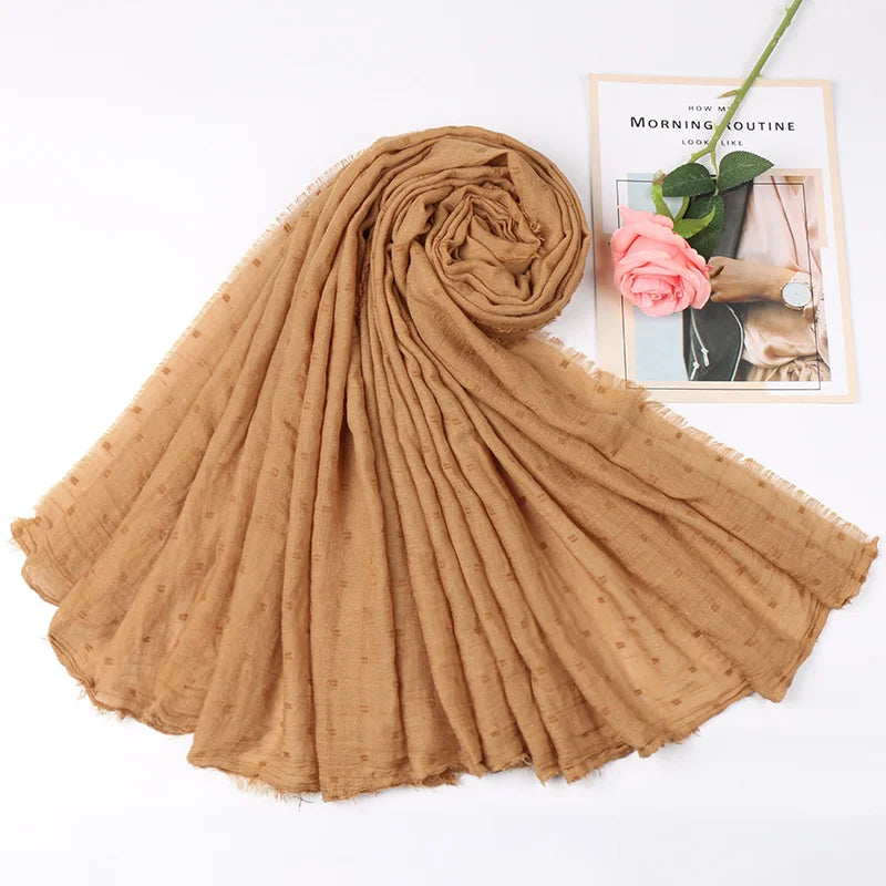 Dot Pom Pom Cotton Hijab Scarves Women Muslim Shawls Big Size Headscarf Wraps Solid Headbands Turbans Bandana Foulard Bufandas