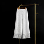 Lace Wide Leg Pants for Women 2025 New Bottoms Loose Straight Trousers High Waist Solid Color Temperament Summer Pantalon Femme