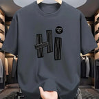 Summer men's 100% pure cotton casual loose fit plus size hi letter pattern  printed round neck short sleeved T-shirt top