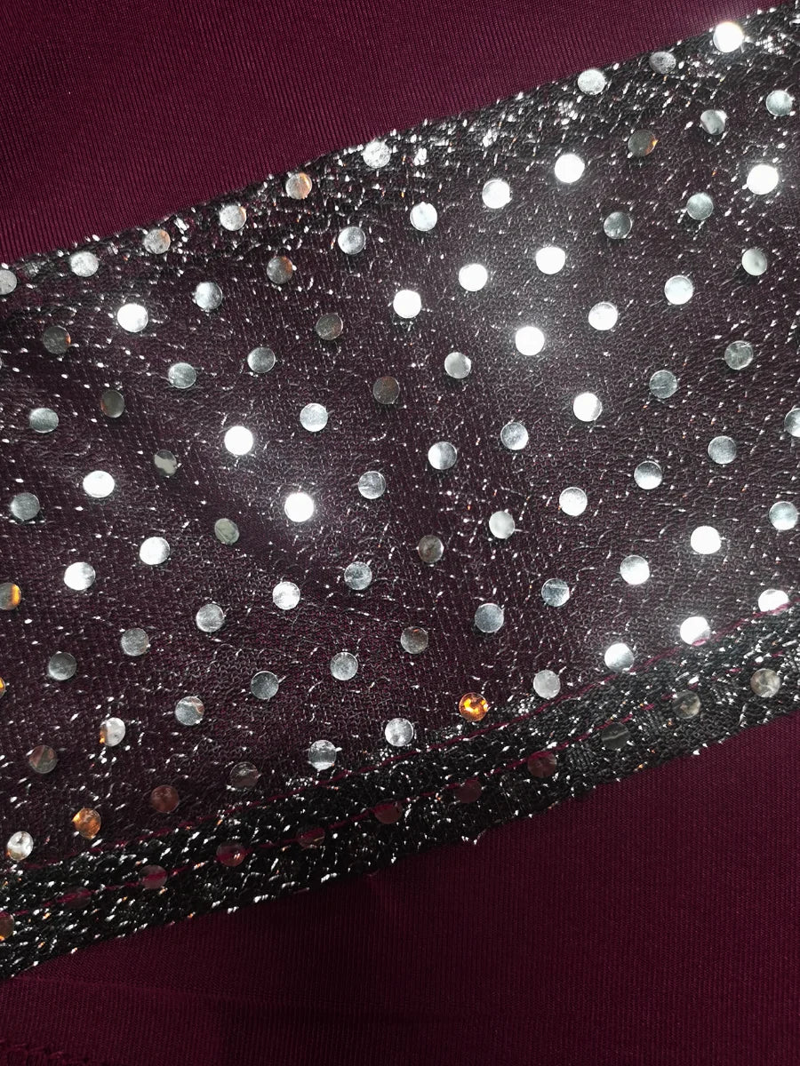 LW Plus Size Two Pieces Set Crop Top See Through Sequined Pants Set Autumn New Fashion Women's Long Sleeve Top Skinny Pants Set