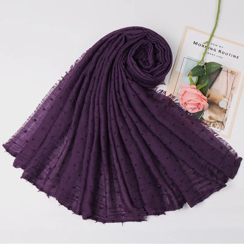 Dot Pom Pom Cotton Hijab Scarves Women Muslim Shawls Big Size Headscarf Wraps Solid Headbands Turbans Bandana Foulard Bufandas