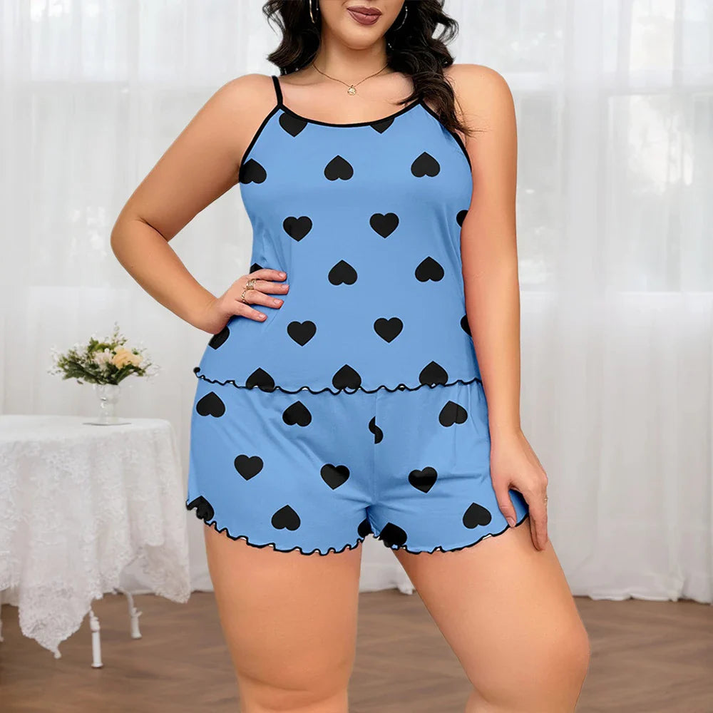 Women's Plus Size Pajamas Set Short Tank Tops Shorts 2 Pcs Suit Casual Home Wear Female Oversize Sleepwear 3XL 4XL 5XL