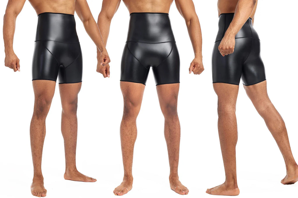 Men`s High Waist Shorts Street Runnings Sports Pants Hip Hop Pants Faux Leather Boxer Shorts Wet Look Shorts Slim Pants Clubwear