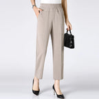 Summer Thin Breathable Elastic Pants 8XL Women's Solid Color High Waisted Loose Casual Pants Middle-aged Elastic straight leg