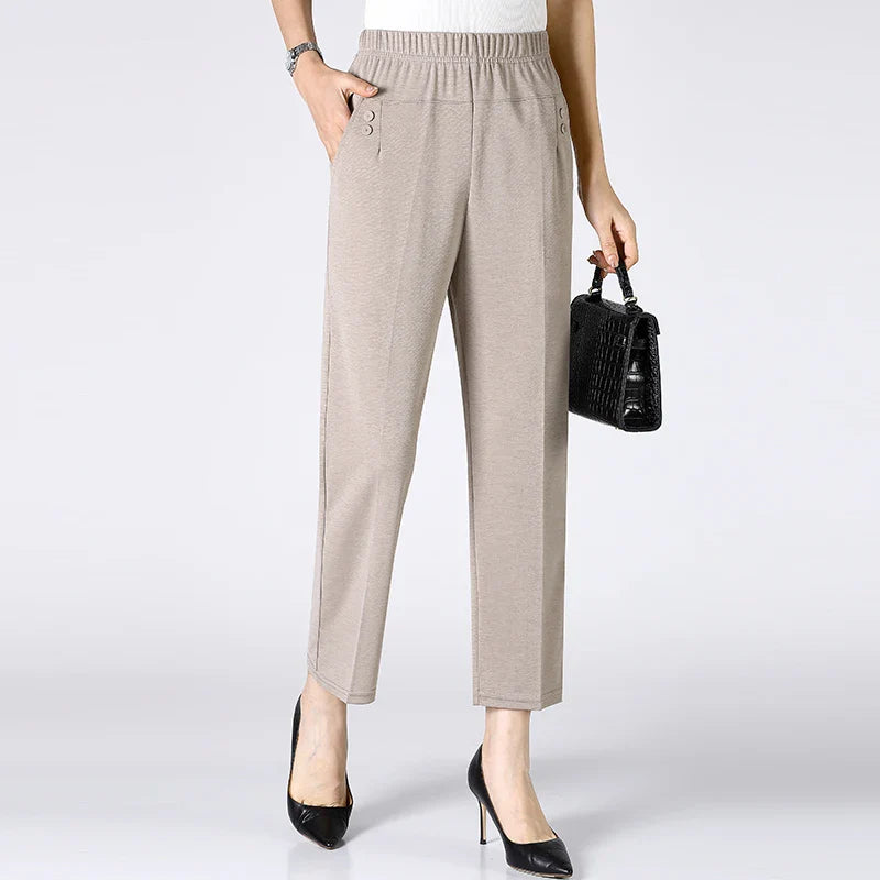 Summer Thin Breathable Elastic Pants 8XL Women's Solid Color High Waisted Loose Casual Pants Middle-aged Elastic straight leg