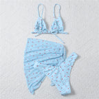 Yellow Floral Print Swimwear Mesh Cove Ups 3 Piece Bikini Set Damen Sexy Swimsuit Women 2025 Beach Wear Bikinis Swimming Wear