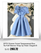 XFPV 2025 Summer Fashion Short Sleeve Round Neck High Waistband Slim A-line Denim Printed Patchwork Dress For Women SM11498