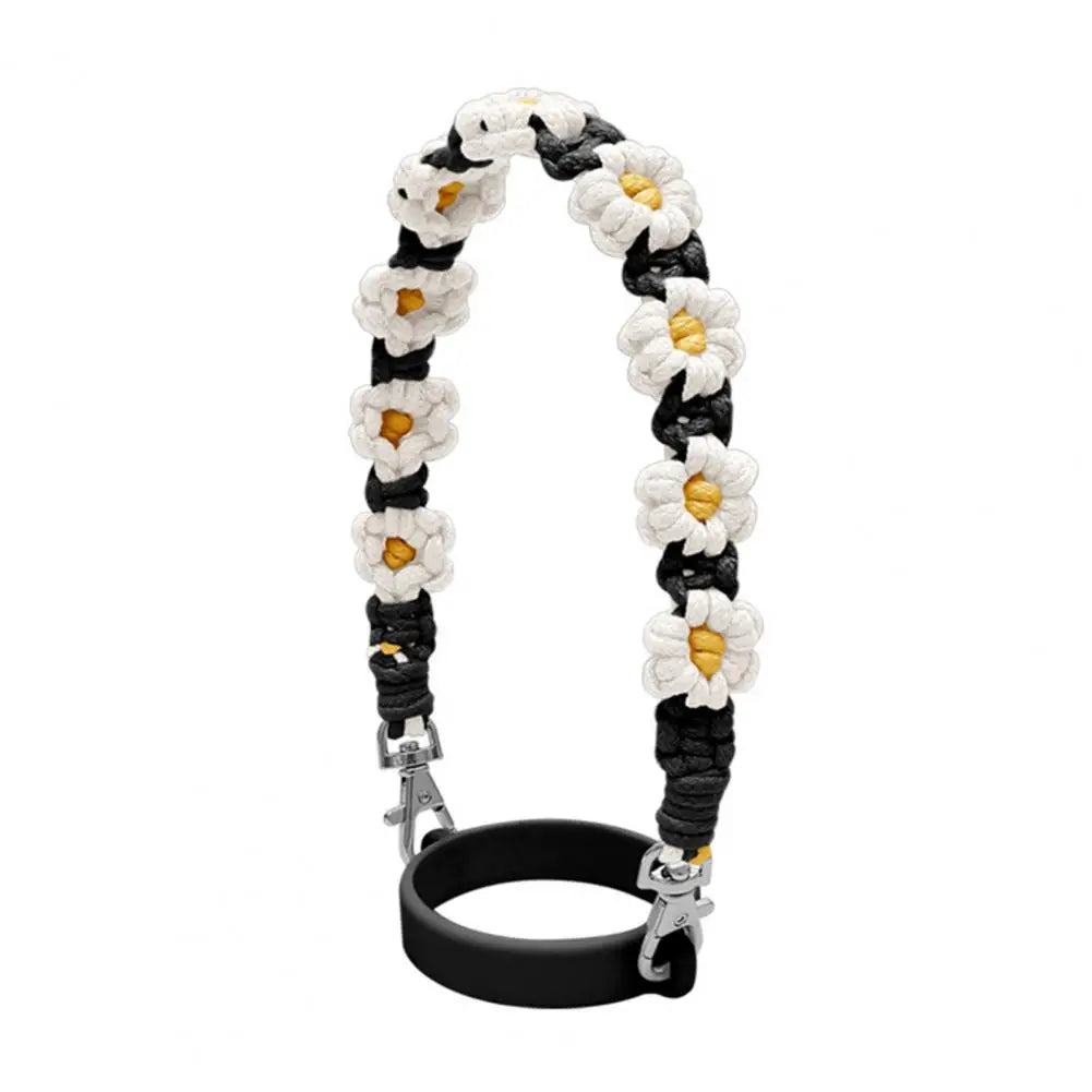 Water Bottle Handle Strap Handmade Flower 16-40oz Tumbler Silicone Safety Ring Cotton Rope Flower Durable Water Bottle Strap