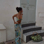 Women Sexy Printed Vestidos Chic Sleeveless Hollow Out Halter Bodycon Mini Dress 2025 Ladies Beach Seaside Vacation Bohemia Wear